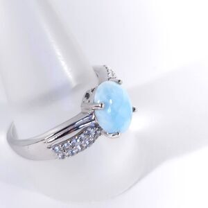 Larimar 2.8 Carats and White Zircon Ring Size 10